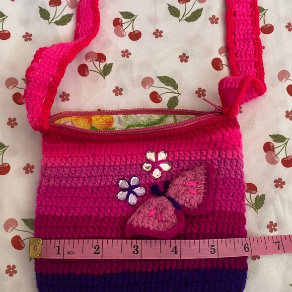 Handmade Pink and Purple Crochet Shoulder Bag - Picture 2 of 2